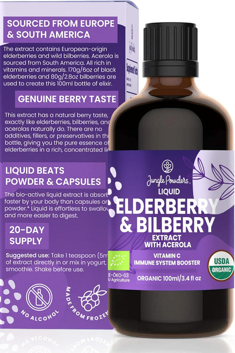 Organic Elderberry Extract for Immunity with Bilberry & Acerola 20 Day Supply