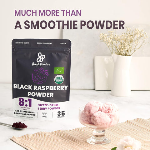 Jungle Powders Black Raspberry Powder Organic 5 Ounce / 141g Bag Made from Freeze Dried Organic Black Raspberries