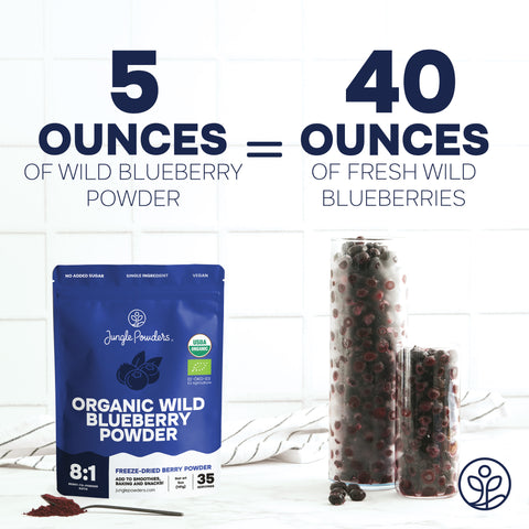 Jungle Powders Wild Blueberry Powder Organic 5 Ounce / 141g Bag Made from Organic Wild Blueberries - Great for Smoothies, Baking, Cooking, Flavoring