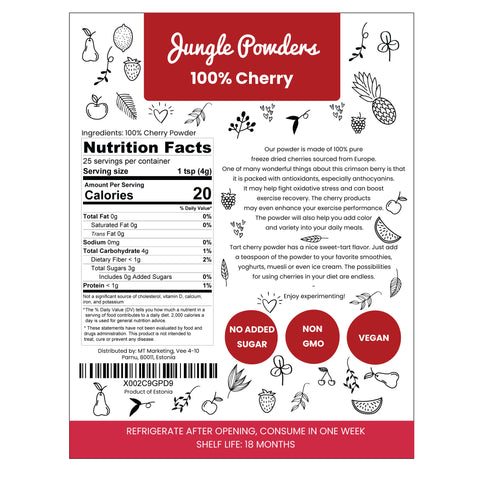 Tart Cherry Powder Freeze-Dried 3.5 Ounce Bag