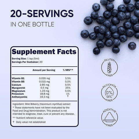 Organic Wild Bilberry Extract for Eyes 20-40 Day Supply
