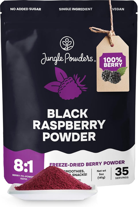 Jungle Powders Black Raspberry Powder 5 Ounce / 141g Bag Made from Freeze Dried Black Raspberries (Rubus Occidentalis)