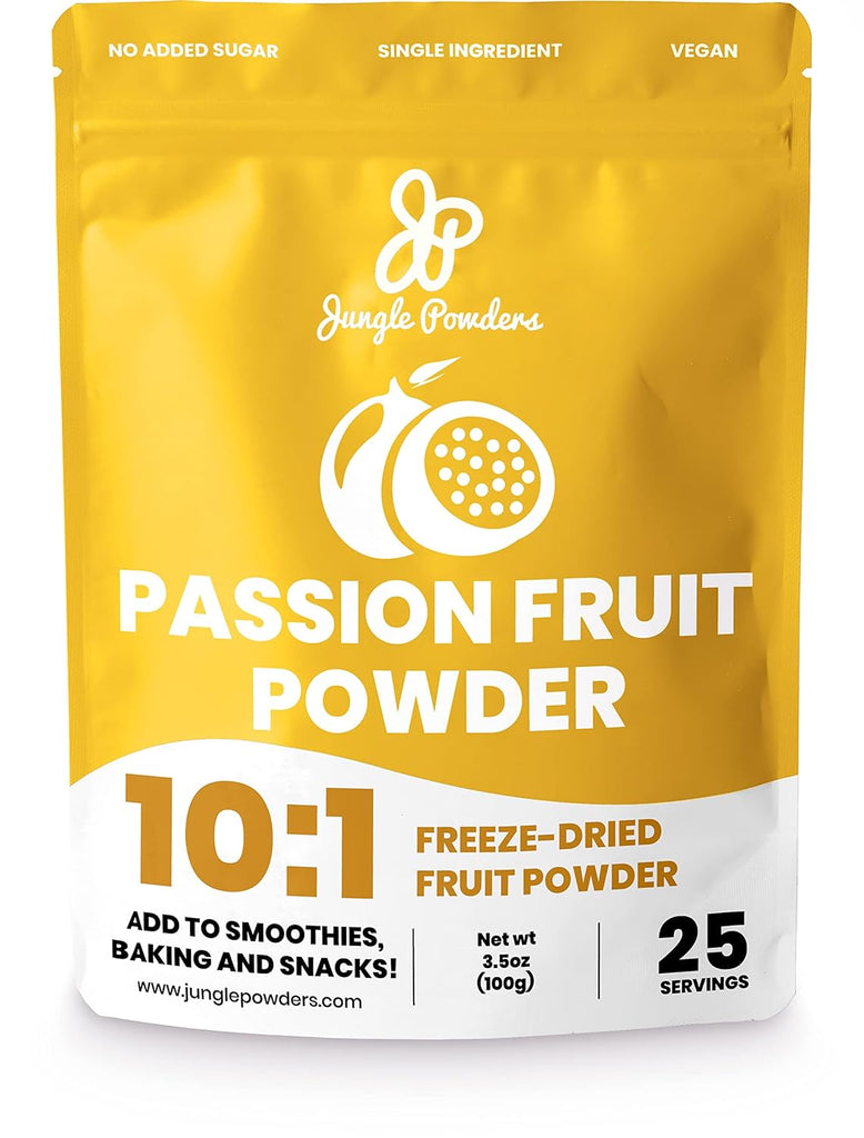 Jungle Powders Passion Fruit Powder For Smoothie 3.5 Ounce Bag, Natural Unsweetened Powdered Freeze Dried Passion Fruit Extract, Filler, Additive Free Superfood Powder For Cooking Baking Flavoring Smoothies