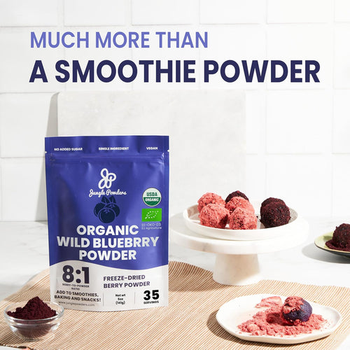 Jungle Powders Wild Blueberry Powder Organic 5 Ounce / 141g Bag, USDA Certified Freeze Dried Organic Blueberries Powder for Baking Flavoring Smoothies, Additive Filler Free Superfood Extract from Whole Berries