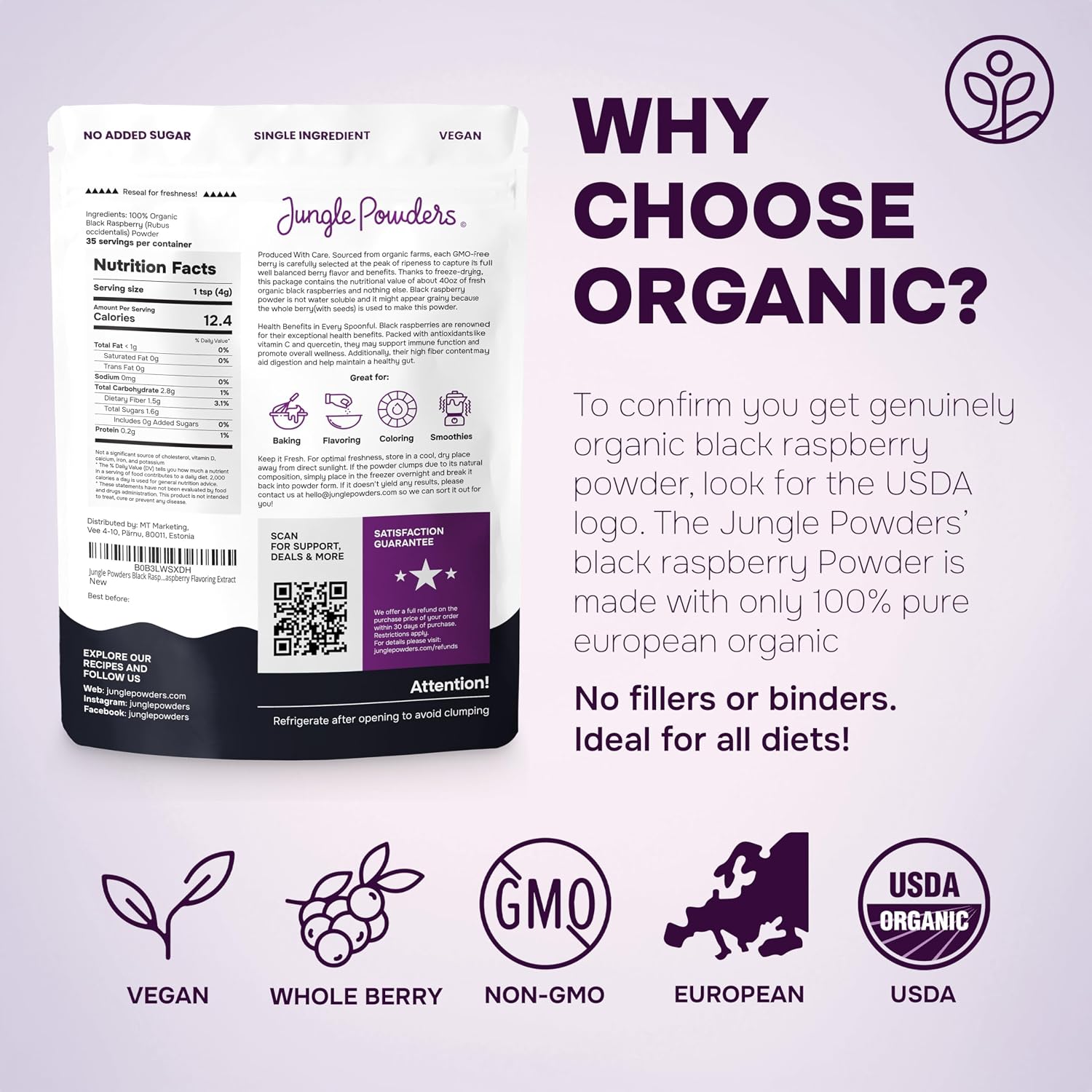 Organic Black Raspberry Powder Freeze-Dried 5 Ounce Bag