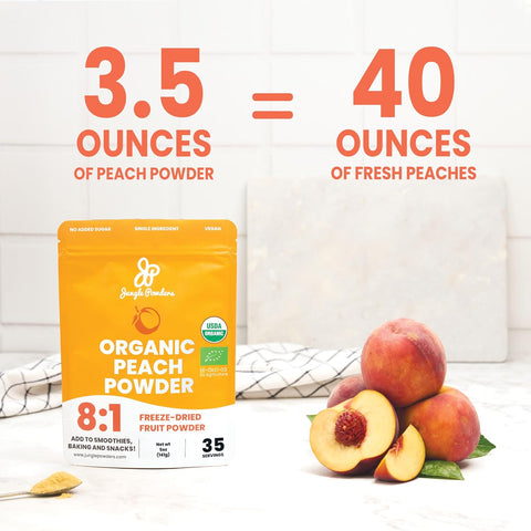 Jungle Powders Organic Peach Fruit Powder 5 Ounce / 141g Bag Made from Freeze Dried Peaches