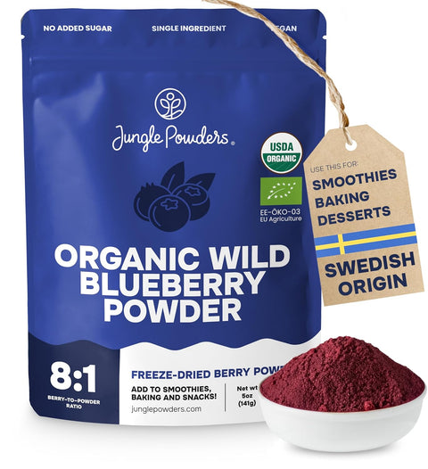 Jungle Powders Wild Blueberry Powder Organic 5 Ounce / 141g Bag Made from Organic Wild Blueberries - Great for Smoothies, Baking, Cooking, Flavoring