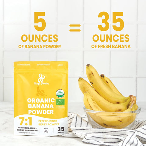 Jungle Powders Organic Banana Fruit Powder 5 Ounce / 141g Bag Made From Freeze Dried Bananas