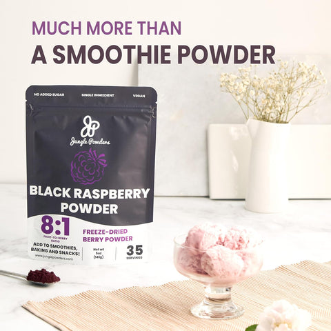 Jungle Powders Black Raspberry Powder 5 Ounce / 141g Bag Made from Freeze Dried Black Raspberries (Rubus Occidentalis)