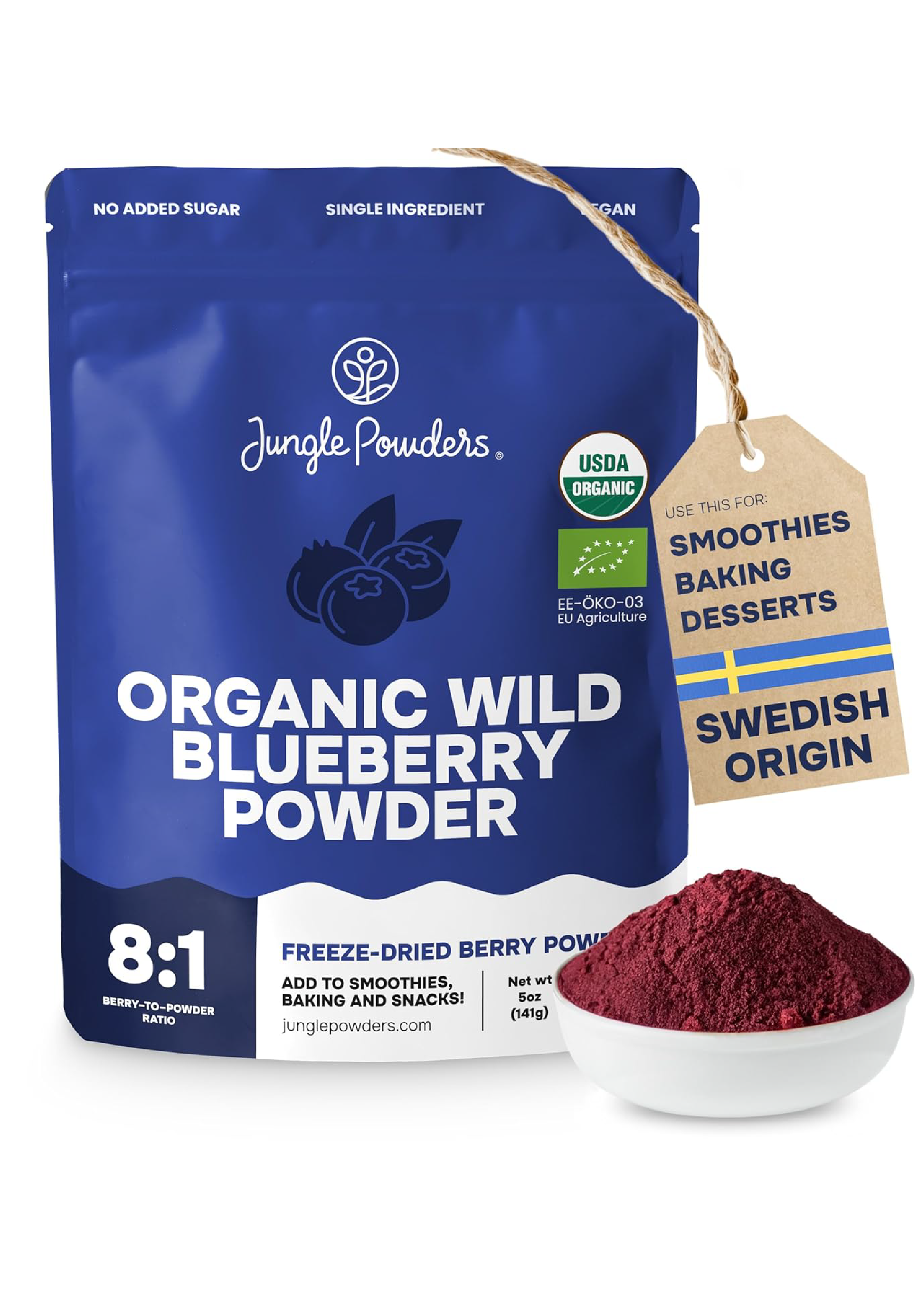 Organic Wild Blueberry Powder Freeze-Dried 5 Ounce Bag