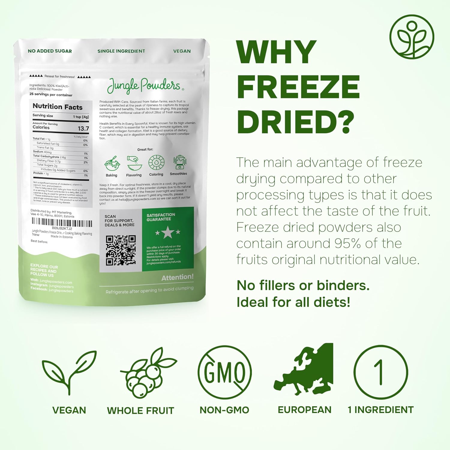 Kiwi Fruit Powder Freeze-dried 3.5 Ounce Bag