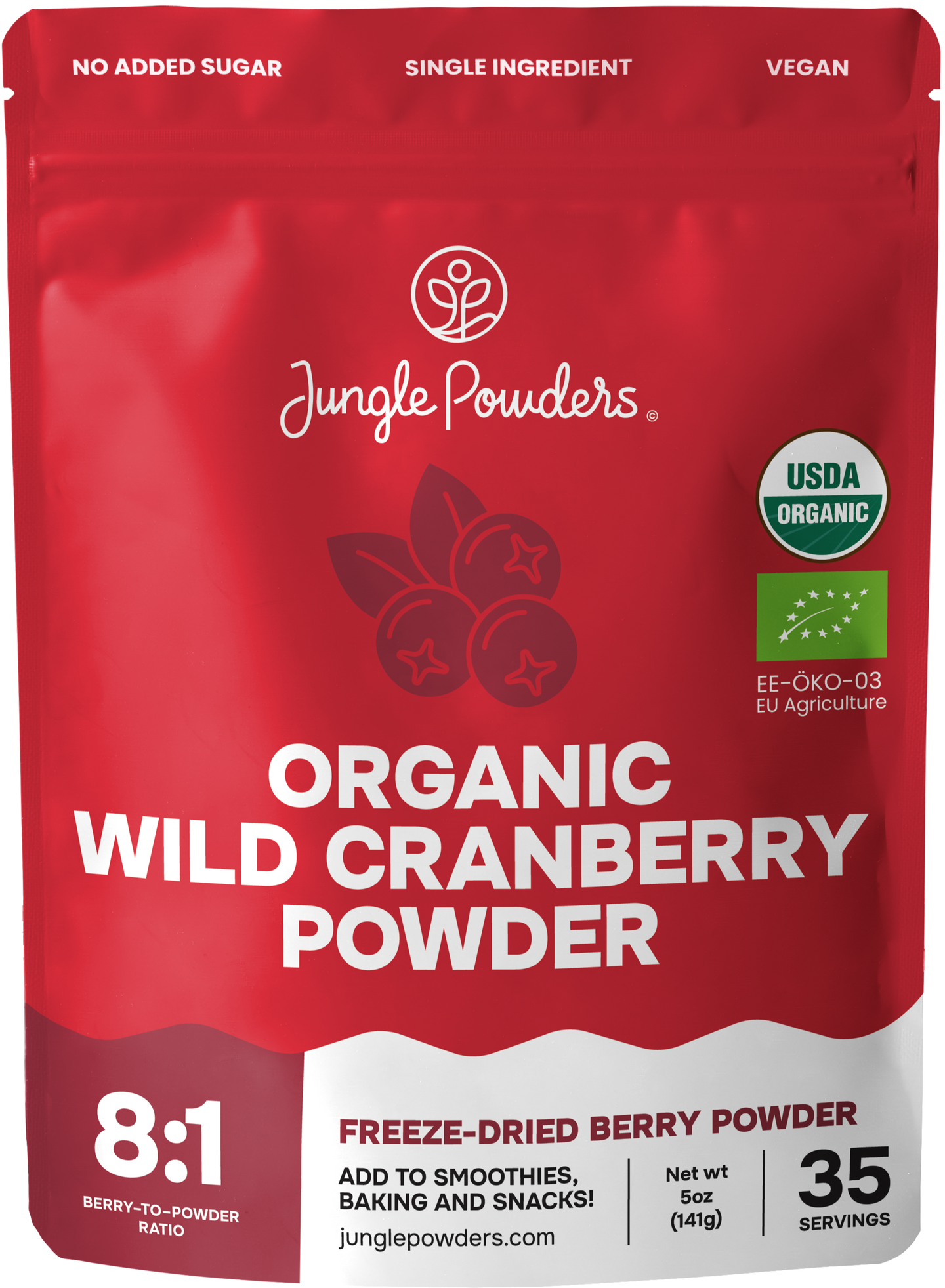 Jungle Powders Organic Wild Cranberry Powder Freeze-dried 5 Ounce Bag