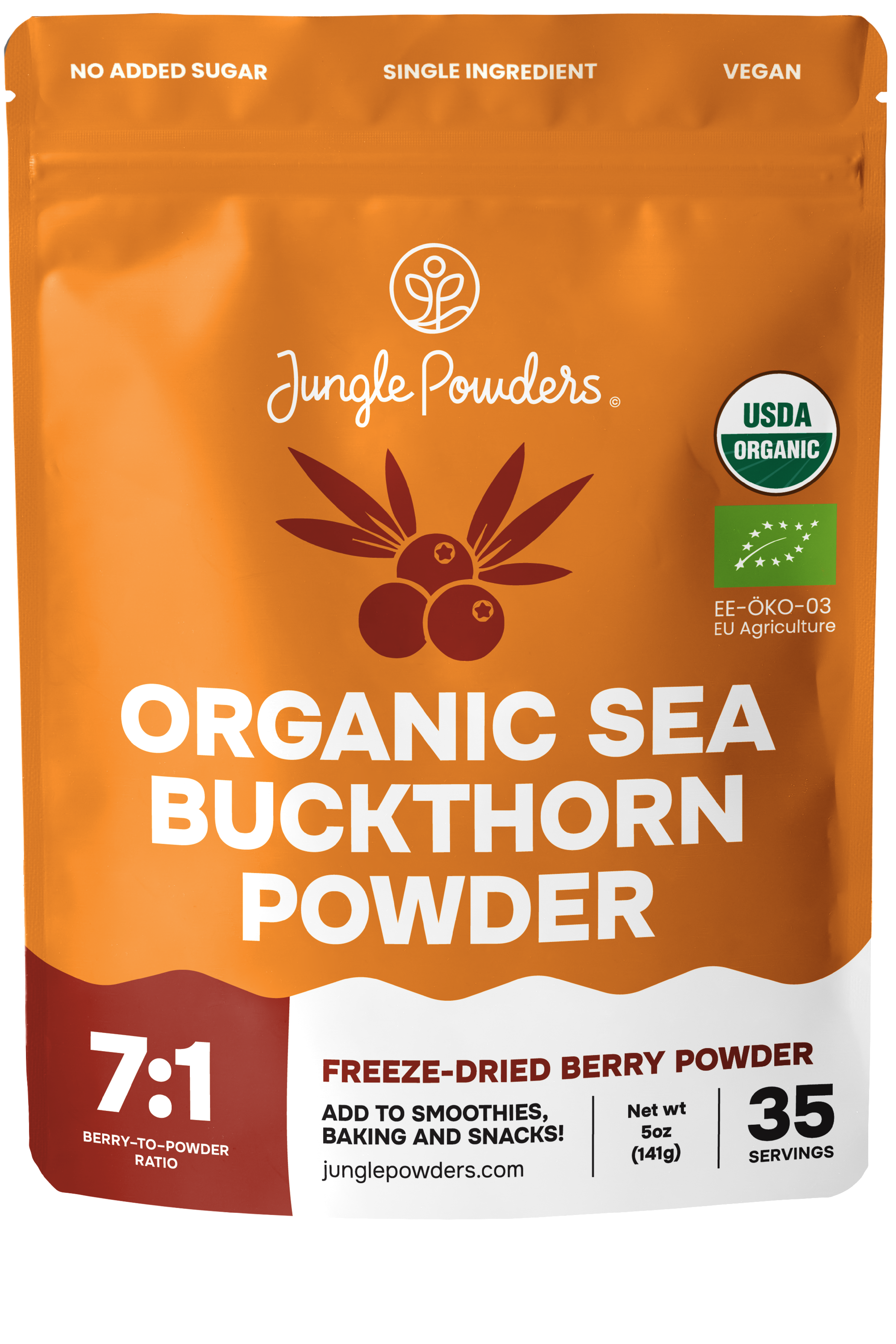 Organic Sea Buckthorn Powder Freeze-Dried 5 Ounce Bag
