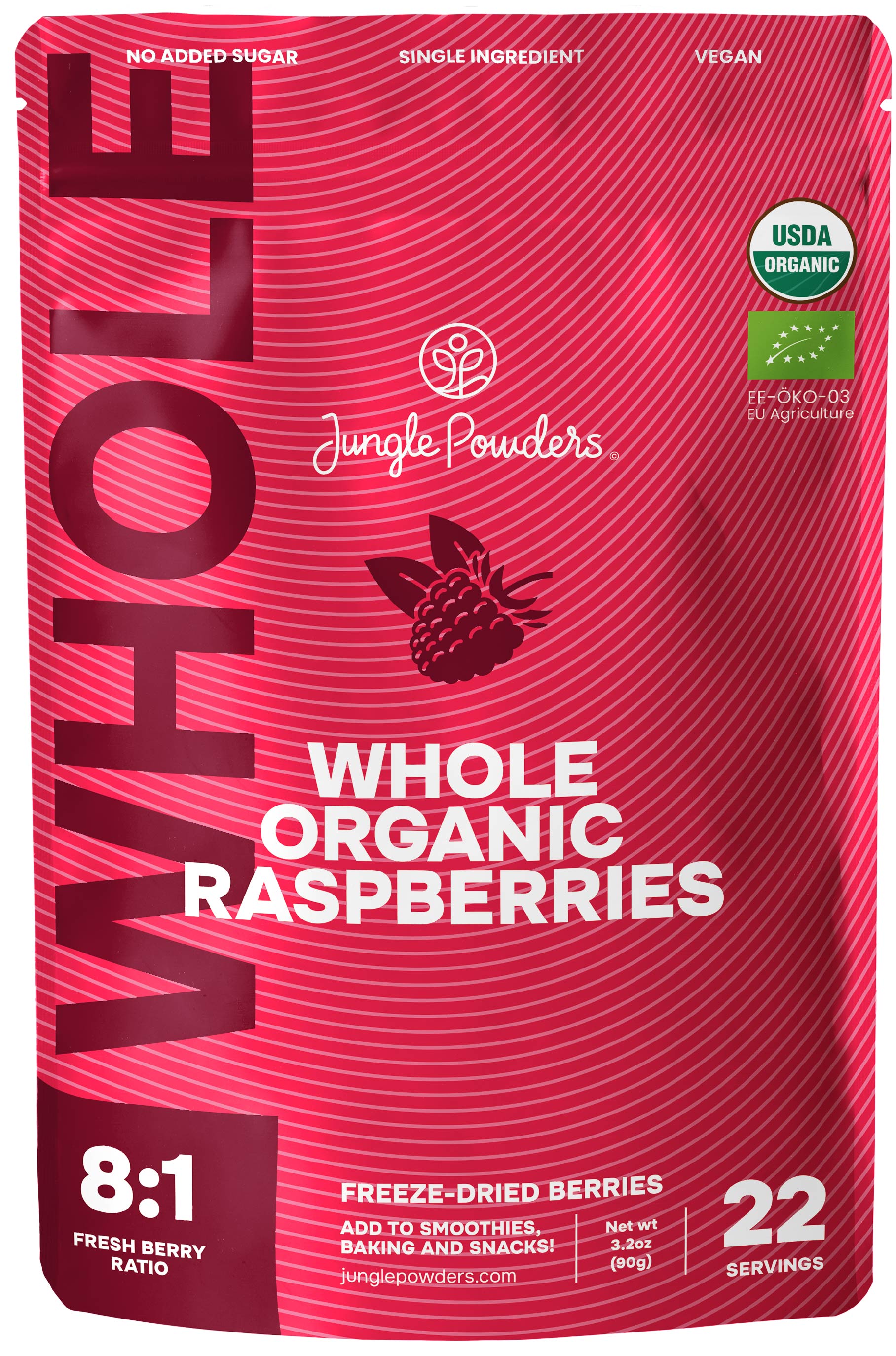 Organic Raspberries Freeze-Dried 3.2 Ounce Bag - USDA Certified