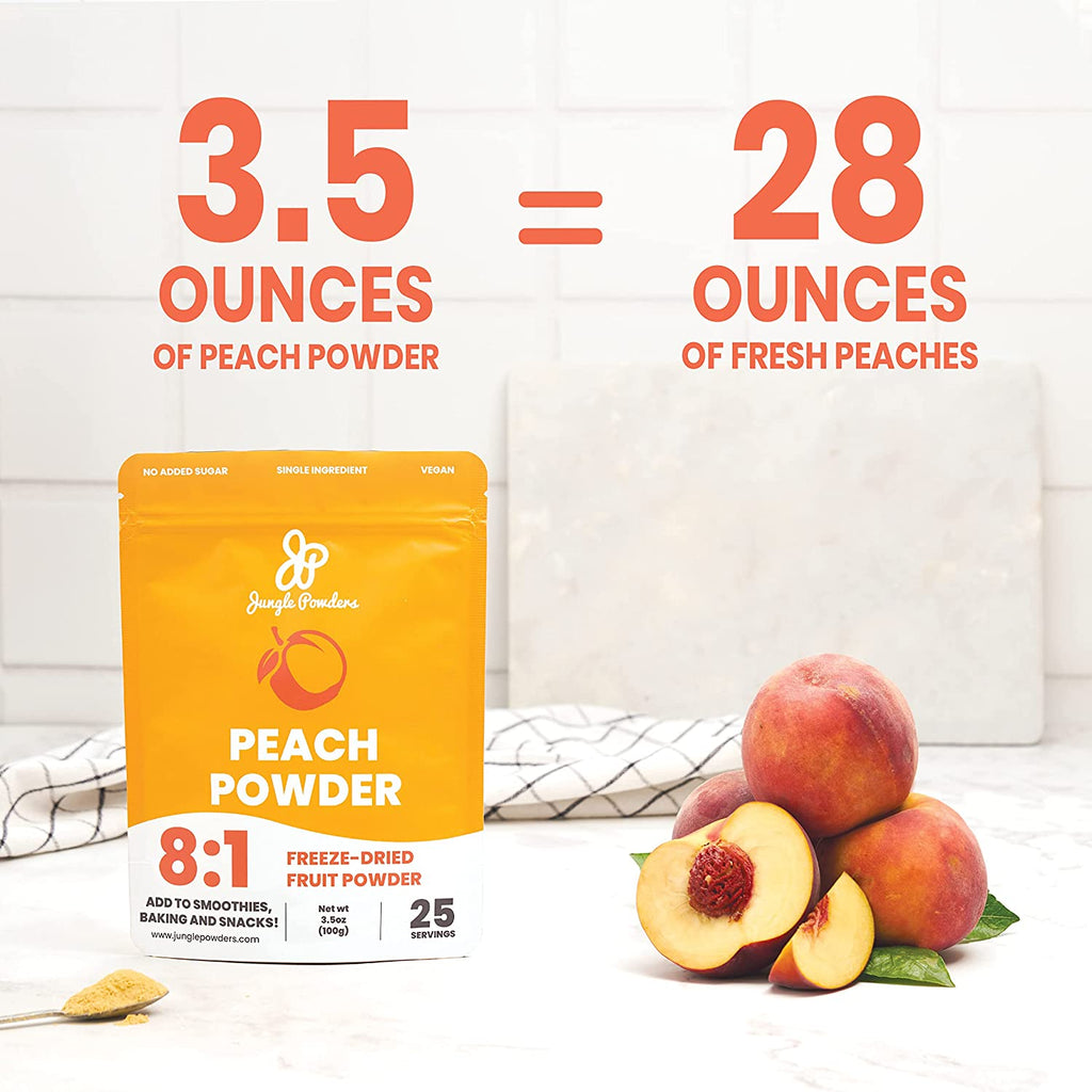 Jungle Powders Peach Powder 3.5 Ounce / 100g Bag, Powdered Freeze Dried Peaches No Sugar Added, GMO, Additive and Filler Free Peach Flavoring Extract for Baking
